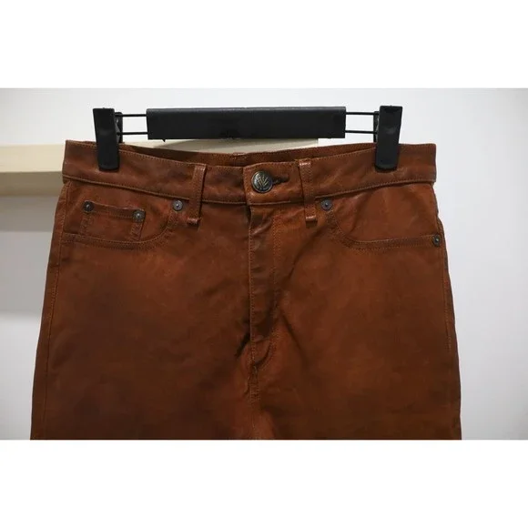 Rag & Bone Womens Sz 30 Hana Lamb Leather Pants Brown Highrise Crop Wide Leg - Picture 2 of 11